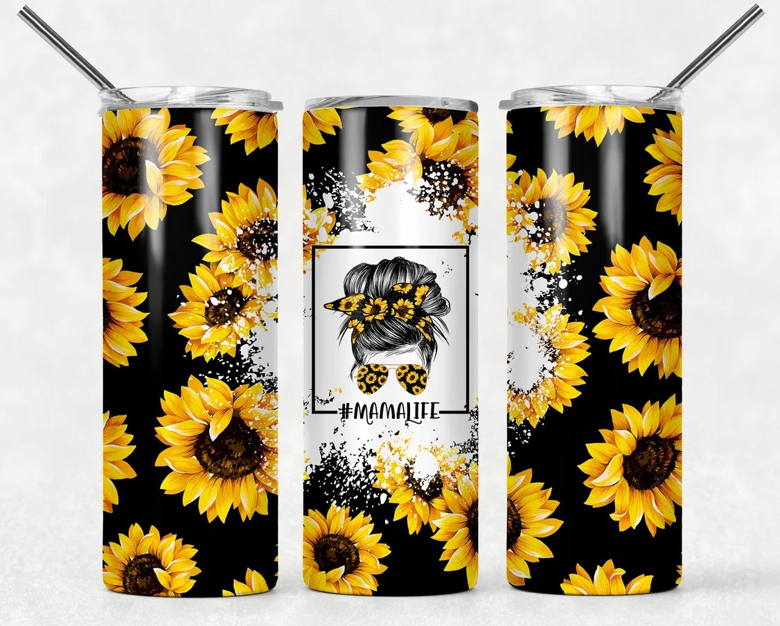 Sunflower Messy Mom Bun Personalized Tumbler With Lid Straw Bridesmaids Gifts Personalized Gift Mothers Day Gift